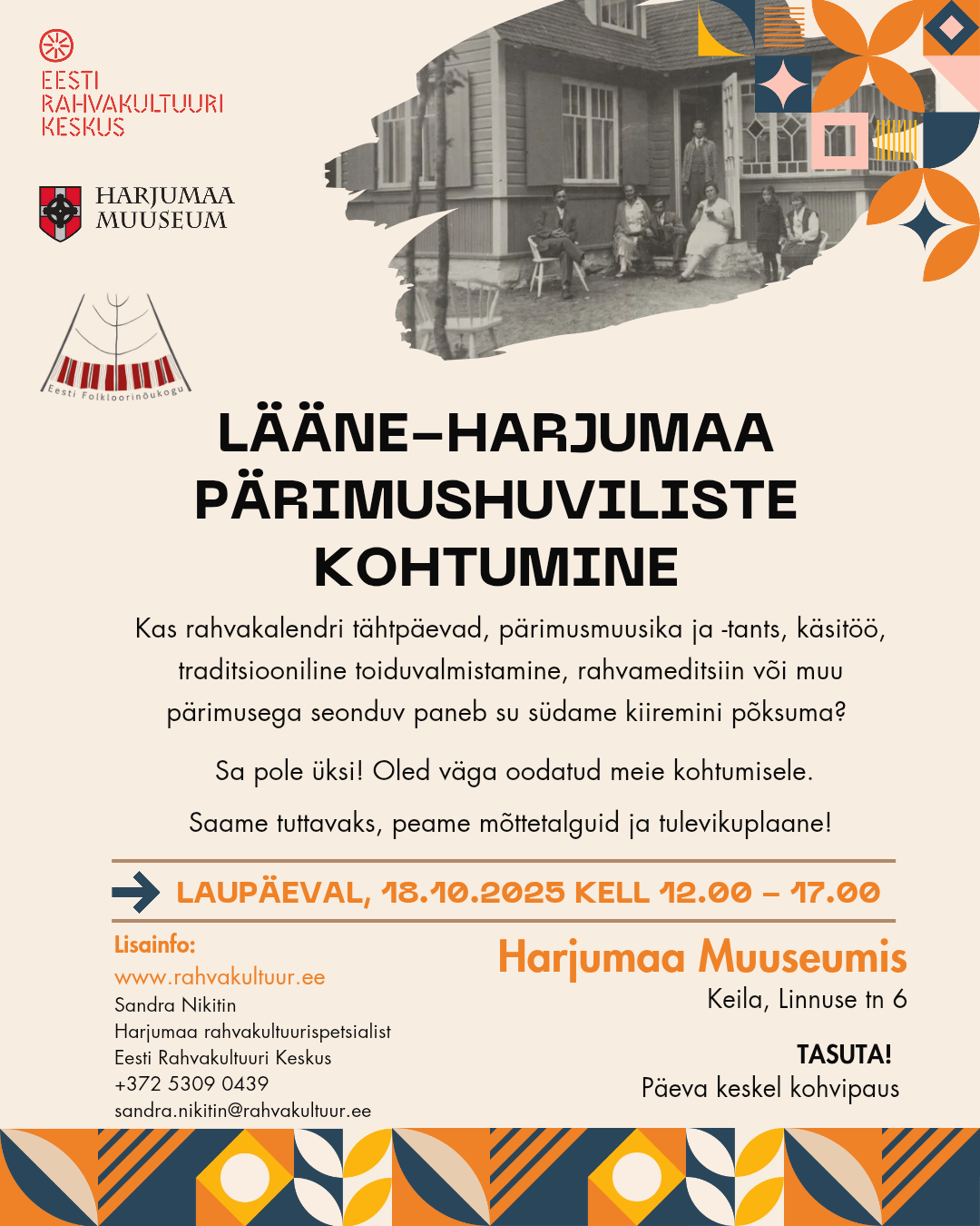 18. oktoobril kell 12-17 toimub Keilas Harjumaa muuseumis Lääne-Harjumaa pärimushuviliste kokkusaamine ja mõttetalgud. Kui rahvakalendri tähtpäevad, pärimusmuus